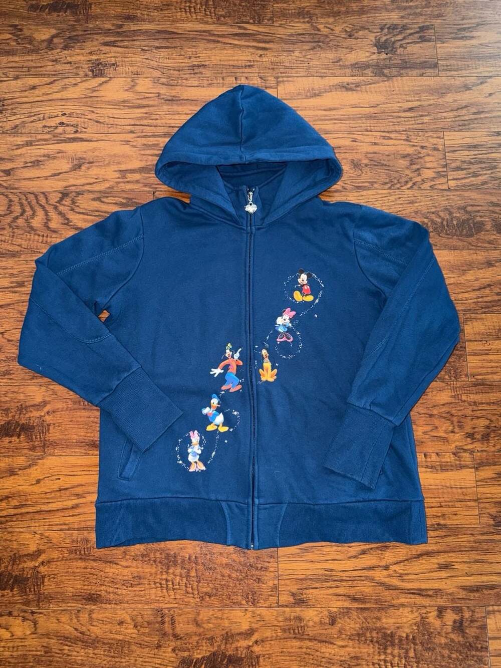 Disney Mickey & Friends Believe Magic Word Cloud Navy Blue Full Zip Hoodie Size